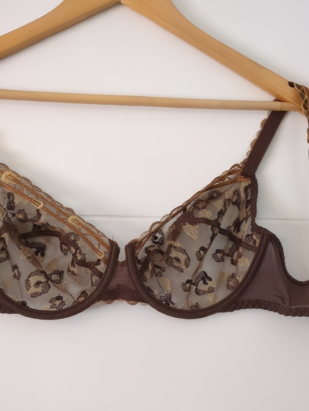 Maison Leijabi Brown Lace Embroidered Underwire Bra - Women Intimates Sz 34D - Picture 6 of 6